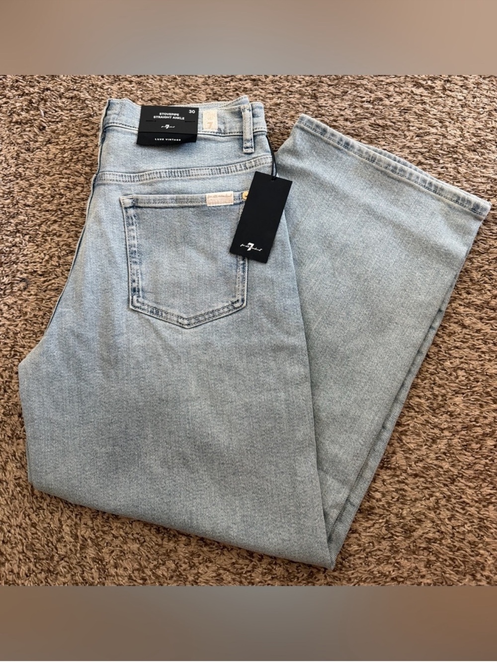 7 For All Mankind Light Wash Stovepipe Straight Ankle Jeans size 30 NWT